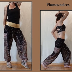 Pantalon Aladin Femme Pantalon de yoga avec poches Plumes noires