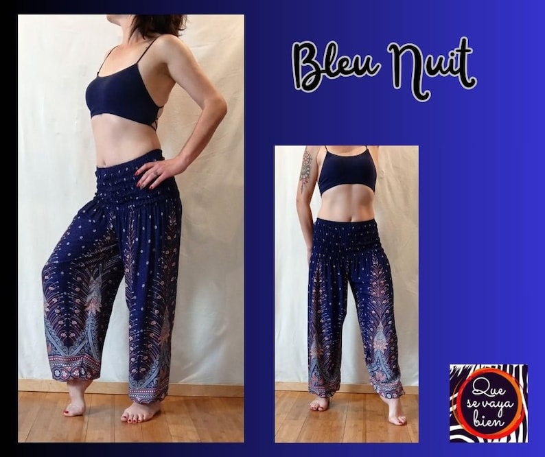 Pantalon Aladin Femme Pantalon de yoga Mandala Bleu Nuit