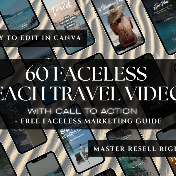60 Faceless MRR Travel Instagram Reels - Customizable Canva Templates with Master Resell Rights & PLR