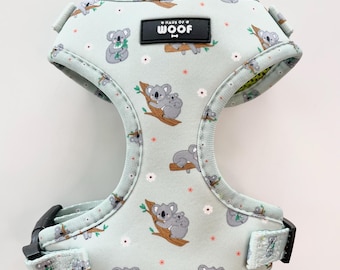 Dog Harness | Koala Print Adjustable Step In Dog Harness Set | Girls & Boys Designs | Sage Green UK Puppy Accessories