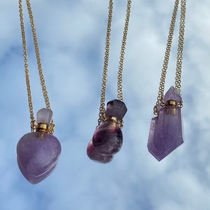 Kristallen parfumflesjes kettingen, Amethist parfumflesjes ketting, fluoriet parfumflesjes ketting, Kristallen ketting, Kristallen sieraden