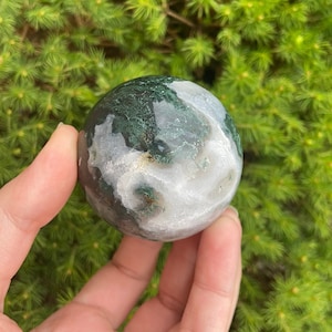 High quality moss agate sphere, moss agate sphere weighs 210 grams , comes with free sphere stand
