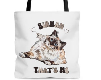 Aesthetic Birman Cat Tote Bag, Aesthetic Tote Bag, Cat Lover Gift, Positive Tote Bag, Trendy Tote Bag,  Everyday Tote Bag, Reusable Tote Bag