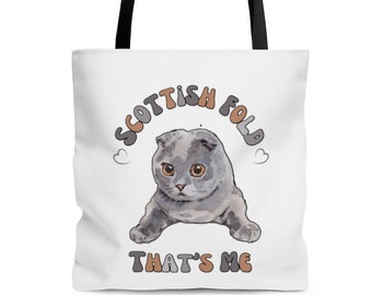 Aesthetic Scottish Fold  Cat Tote Bag, Aesthetic Tote Bag, Cat Lover Gift, Positive Tote Bag, Trendy Tote Bag,  Everyday Tote Bag