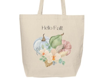 Aesthetic Boho Style Canvas Fall Shopping Tote Bag, Hello Fall Canvas Print Tote, Autumn Season Reusable Grocery Tote, Eco Friendly Tote Bag