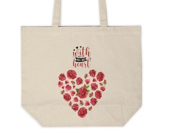 Valentines Red Canvas Shopping Tote Bag, Canvas Print Tote Bag, Valentine Reusable Tote, Eco Friendly Tote Bag, Valentines Gift