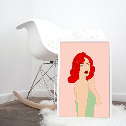 Girl Wall Art, Restaurant Wall Art, Coffee Shop Wall shops Art, Bedroom Wall Art, Living Room Wall Art, PNG