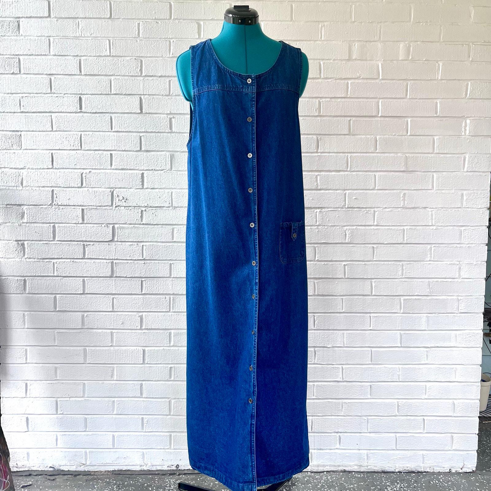chinese dress ladies 90S Classic Denim Button Maxi Dress-Grey/Blue