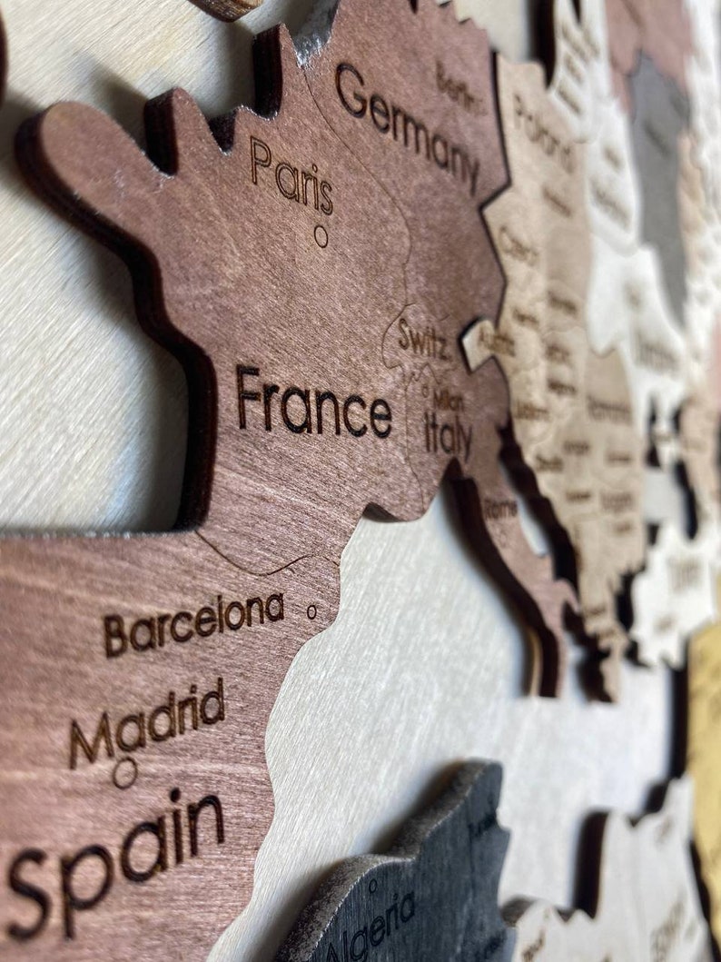 3d World Map. Large Wall Art. Personalized Gifts. Wooden Map. Wall