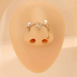 Gold Flower chain-linked nose stud & cuff set