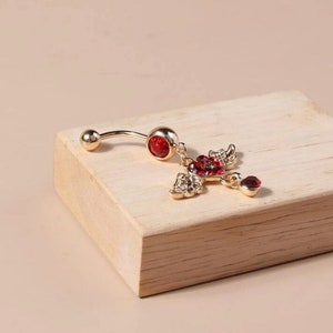 Red Heart w/ Wings Gold belly ring