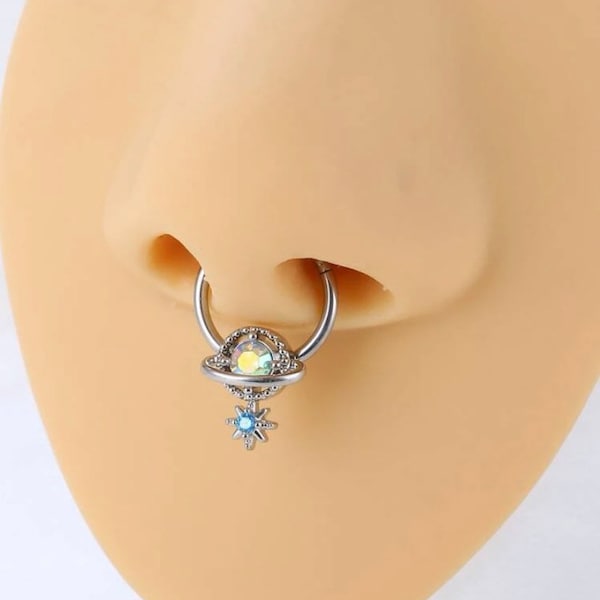 Silver rhinestone galaxy septum ring