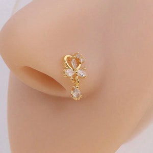 Gold Dangle Heart Nose Stud