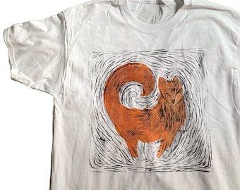 Fox Lino Print T-Shirt - Hand Printed Sensory Friendly Graphic Tee