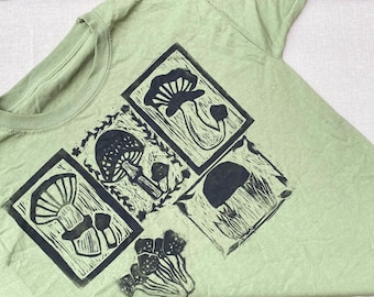 Mushroom Print T-Shirt - Lino Print Sensory Friendly Clothing