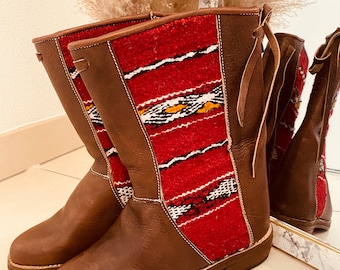 Botte en vrai cuir et kilim 100% fait main