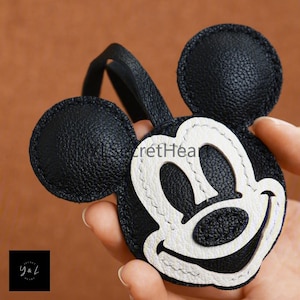 Leather Mickey Charm, Handmade Leather Mickey Bag Charm, Leather Handbag and Purse Charm, Cute Mickey Keychain, New Version Mickey Charm