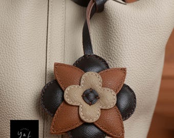 Leather Flower Charm, Handmade Leather Bag Charm, Leather Handbag and Purse Charm, Flower Keychain, Handmade Leather Gift