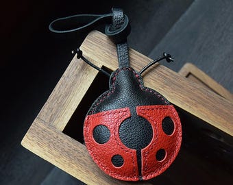 Leather Ladybug Charm, Handmade Leather Bag Charm, Leather Handbag and Purse Charm, Cute Beetle Keychain, Handmade Leather Gift