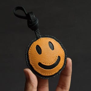 Leather Emoji Charm, Handmade Leather Emoji Bag Charm, Leather Handbag & Purse Charm, Emoji Face Keychain, Handmade Leather Gift