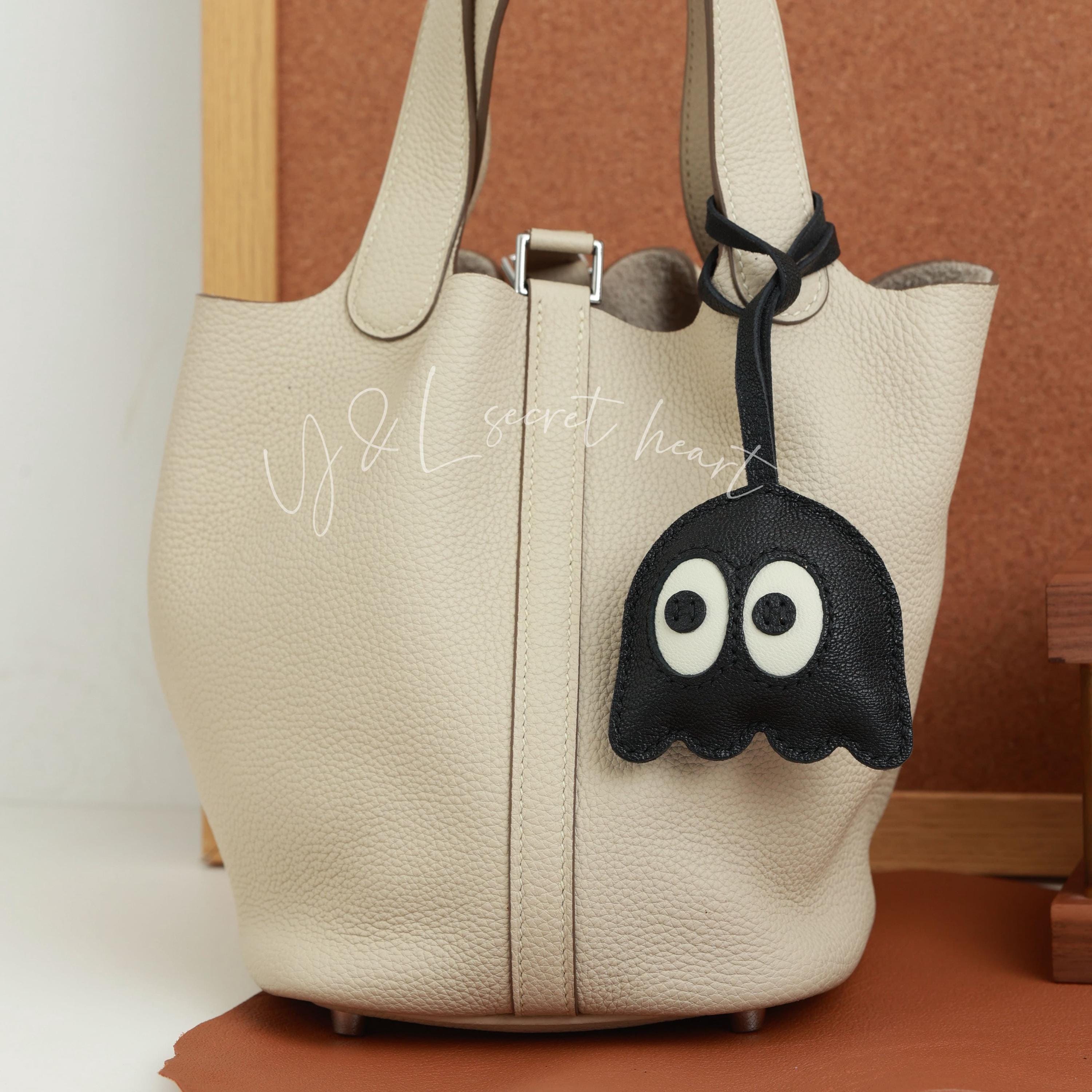 Leather Pac-man Bag Charm, Handmade Ghost Charm, Cute Ghost Leather Pac-man Bag Charm, Handmade Ghost Charm, Cute Ghost