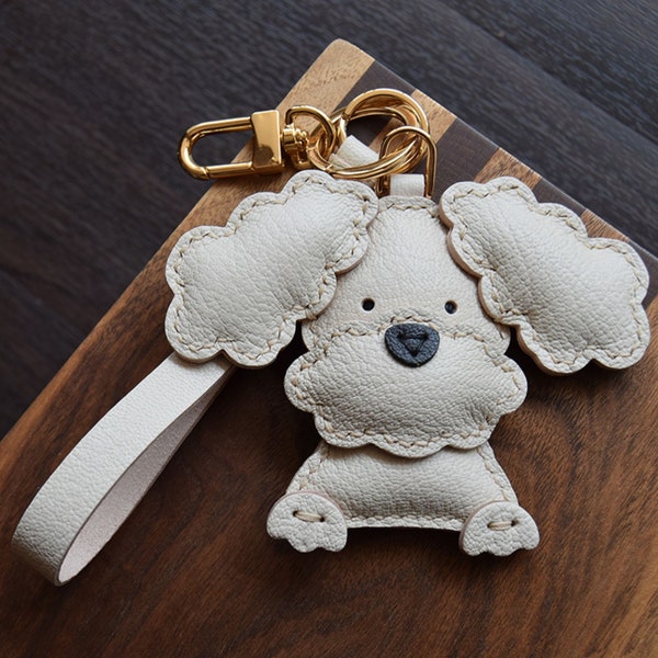 Leather Poodle Charm, Handmade Poodle Bag Charm, Cute Poodle Leather Handbag and Purse Charm, Dog Keychain, Handmade Leather Gift