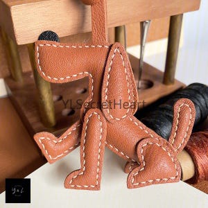 Leather Cute Dog Bag Charm, Handmade Leather Bag Charm, Leather Handbag and Purse Charm, Cute Dog Keychain Charm, Handmade Leather Gift