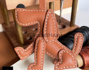 Leather Cute Dog Bag Charm, Handmade Leather Bag Charm, Leather Handbag and Purse Charm, Cute Dog Keychain Charm, Handmade Leather Gift