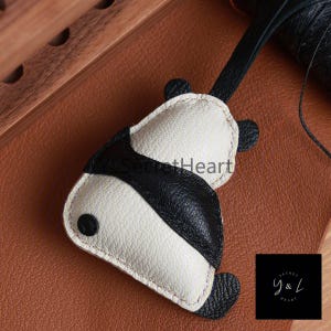 Leather Panda Charm, Handmade Panda Bag Charm, Cute Panda Leather Handbag and Purse Charm, Panda Keychain, Handmade Leather Gift