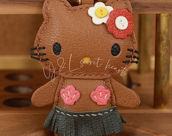 Leather Hello Kitty Charm, Handmade Leather Cat Bag Charm, Leather