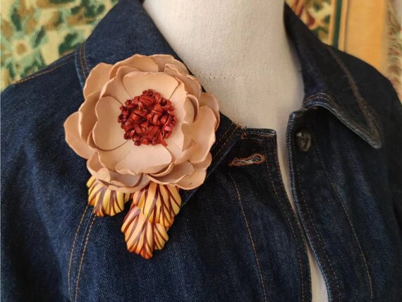 Buy Leather Camellia Flower Brooch Leather Flower Pin Leather