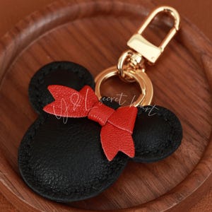 Leather Mickey Charm, Handmade Leather Mickey Bag Charm, Leather Handbag and Purse Charm, Cute Minnie Keychain, Leather Minnie Charm