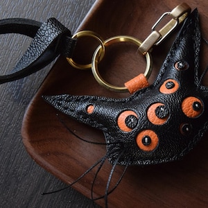 Leather Cat Charm, Handmade Leather Bag Charm, Leather Handbag and Purse Charm, Cute Cat Keychain, Leather Gift, Bag Charm for Handbag