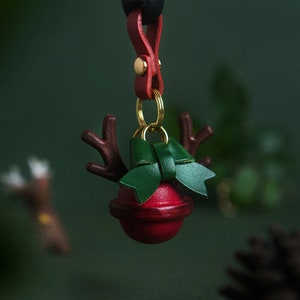 Leather Christmas Elk Bell Charm, Handmade Christmas Bell Bag Charm, Leather Handbag & Purse Charm, Cute Christmas Keychain, Christmas Gift