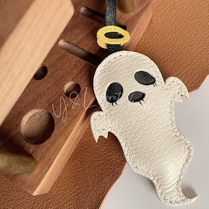 Leather Ghost Charm, Handmade Ghost Bag Charm, Cute Ghost Leather Handbag and Purse Charm, Halloween Gothic Keychain, Handmade Leather Gift