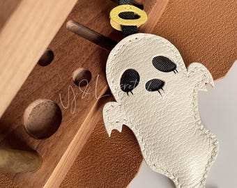 Leather Ghost Charm, Handmade Ghost Bag Charm, Cute Ghost Leather Handbag and Purse Charm, Halloween Gothic Keychain, Handmade Leather Gift