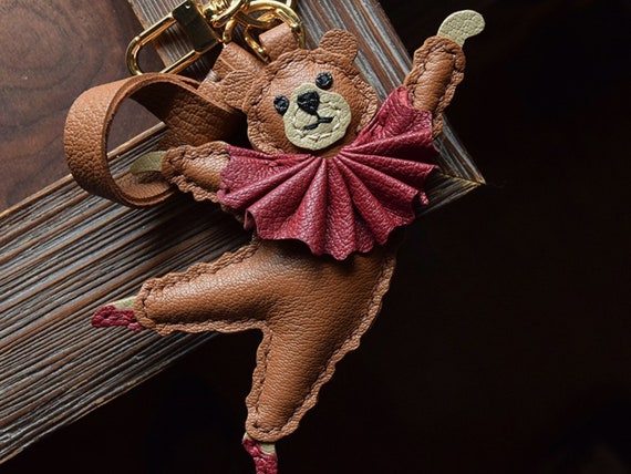 Leather Ballet Bear Charm Leather Bag Charm Leather Handbag 