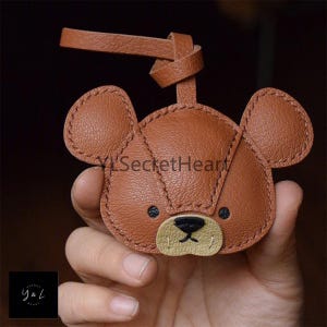 Leather Bear Charm, Handmade Bear Bag Charm, Cute Bear Leather Handbag and Purse Charm, Bear Keychain, Handmade Leather Gift