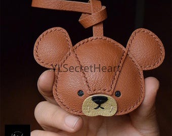 Leather Bear Charm, Handmade Bear Bag Charm, Cute Bear Leather Handbag and Purse Charm, Bear Keychain, Handmade Leather Gift
