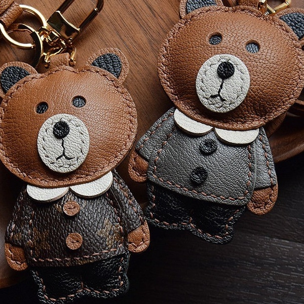 Leather Brown Bear Charm, Leather Bag Charm, Cute Leather Handbag and Purse Charm, Brown Bear Keychain, Leather Gift, Bear Charm