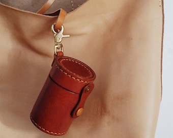 Leather Cylindrical Coin Purse, Leather Purse, Leather Organizer, Cute Coin Purse Keychain, Leather Protective Case for Keys, Leather Pouch