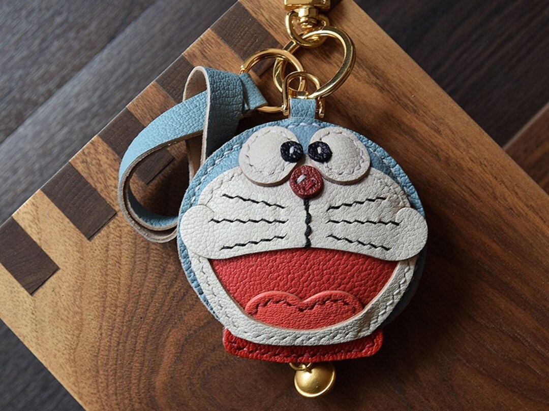 Leather Doraemon Bag Charm, Handmade Doraemon Charm, Cute Doraemon