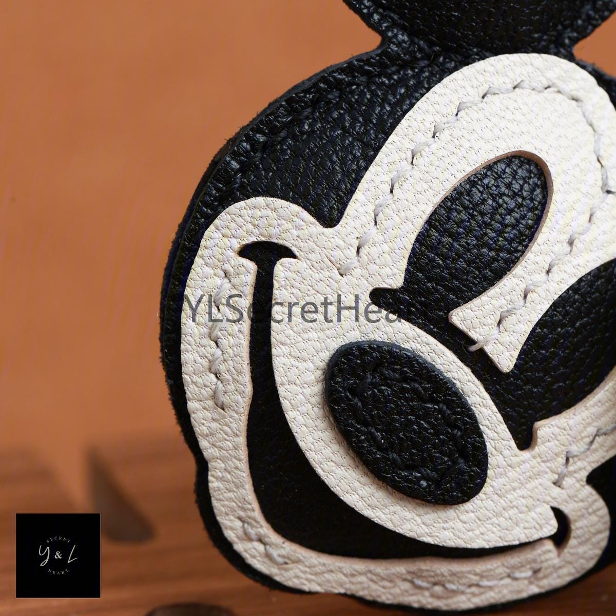 Leather Mickey Charm, Handmade Leather Mickey Bag Charm, Leather 