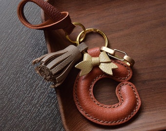 Leather Name Keyring, Alphabet Bag Charm, Personalized Leather Keychain Gift with Name, Custom Handmade Leather Handbag and Purse Charm