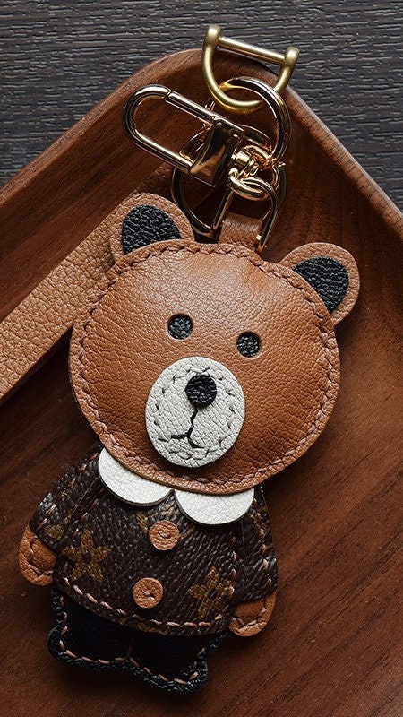 Leather Brown Bear Charm Leather Bag Charm Cute Leather 