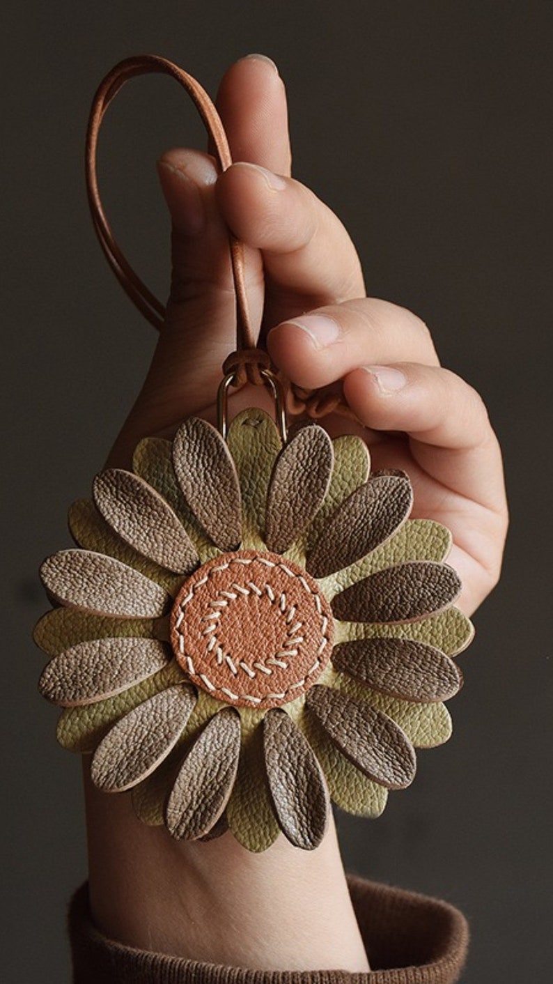 Leather Flower Charm Handmade Leather Bag Charm Leather Etsy