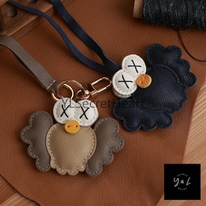 Leather Pac-man Bag Charm, Handmade Ghost Charm, Cute Ghost Leather Pac-man Bag Charm, Handmade Ghost Charm, Cute Ghost