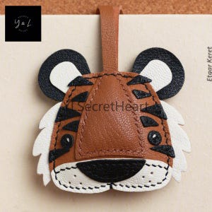Leather Tiger Charm, Handmade Leather Bag Charm, Leather Handbag and Purse Charm, Cute Tiger Keychain, Leather Gift, Bag Charm for Handbag
