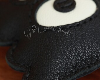 Leather Pac-man Bag Charm, Handmade Ghost Charm, Cute Ghost