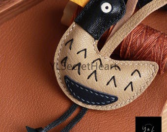 Leather Duck Charm, Handmade Duck Leather Bag Charm, Leather Handbag and Purse Charm, Cute Mallard Duck Keychain, Handmade Leather Gift